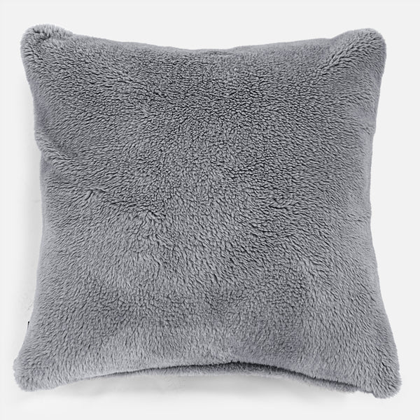 Grand Coussin 70 x 70cm - Fausse Fourrure Nounours Gris Foncé 01