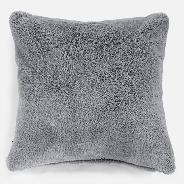 Grand Coussin 70 x 70cm - Fausse Fourrure Nounours Gris Foncé 01