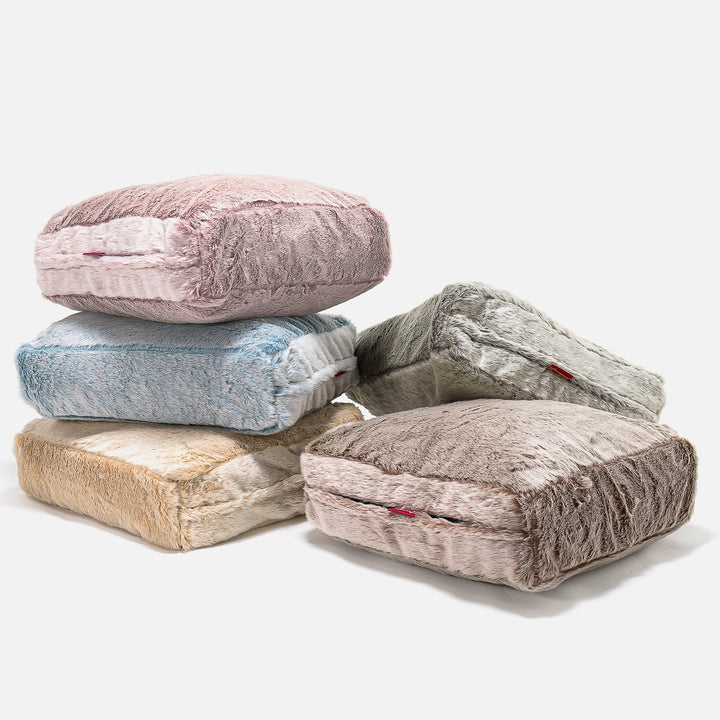 Grand Coussin de Sol - Fausse Fourrure Lapin Blanc 04
