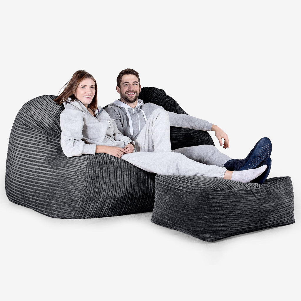 Gros Pouf Canapé - Côtelé Noir 03