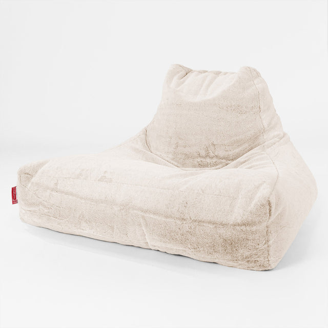 Gros Pouf Fauteuil Relax - Fausse Fourrure Lapin Blanc 01