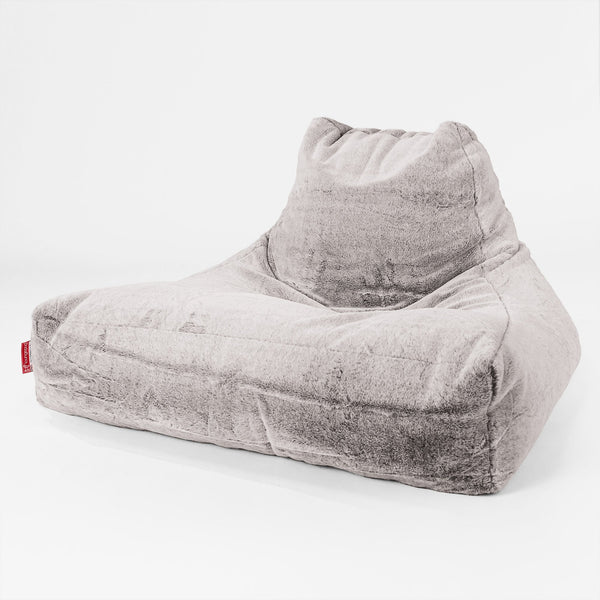 Gros Pouf Fauteuil Relax - Fausse Fourrure Lapin Gris clair 01