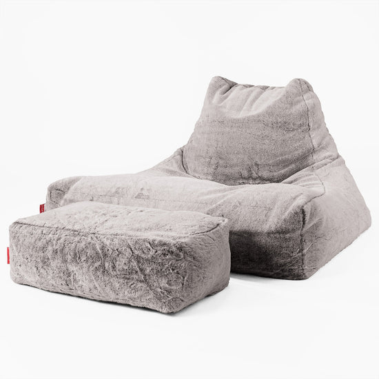 Gros Pouf Fauteuil Relax - Fausse Fourrure Lapin Gris clair 02