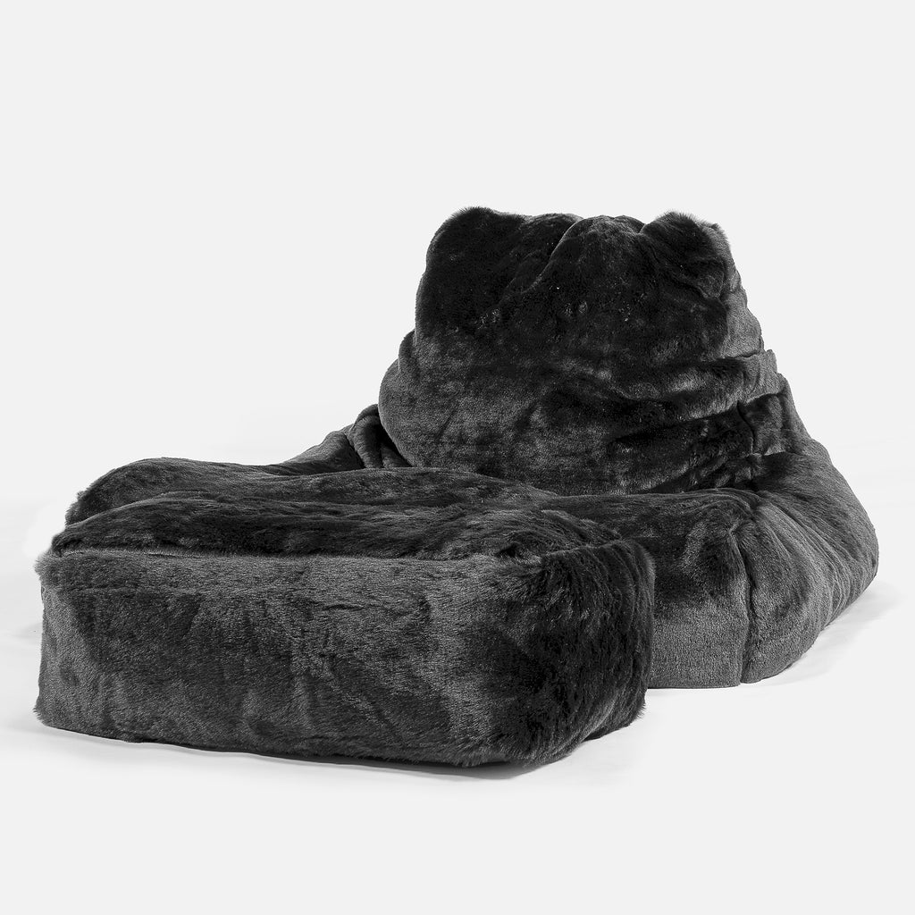 Gros Pouf Fauteuil Relax - Fausse Fourrure Noir 02
