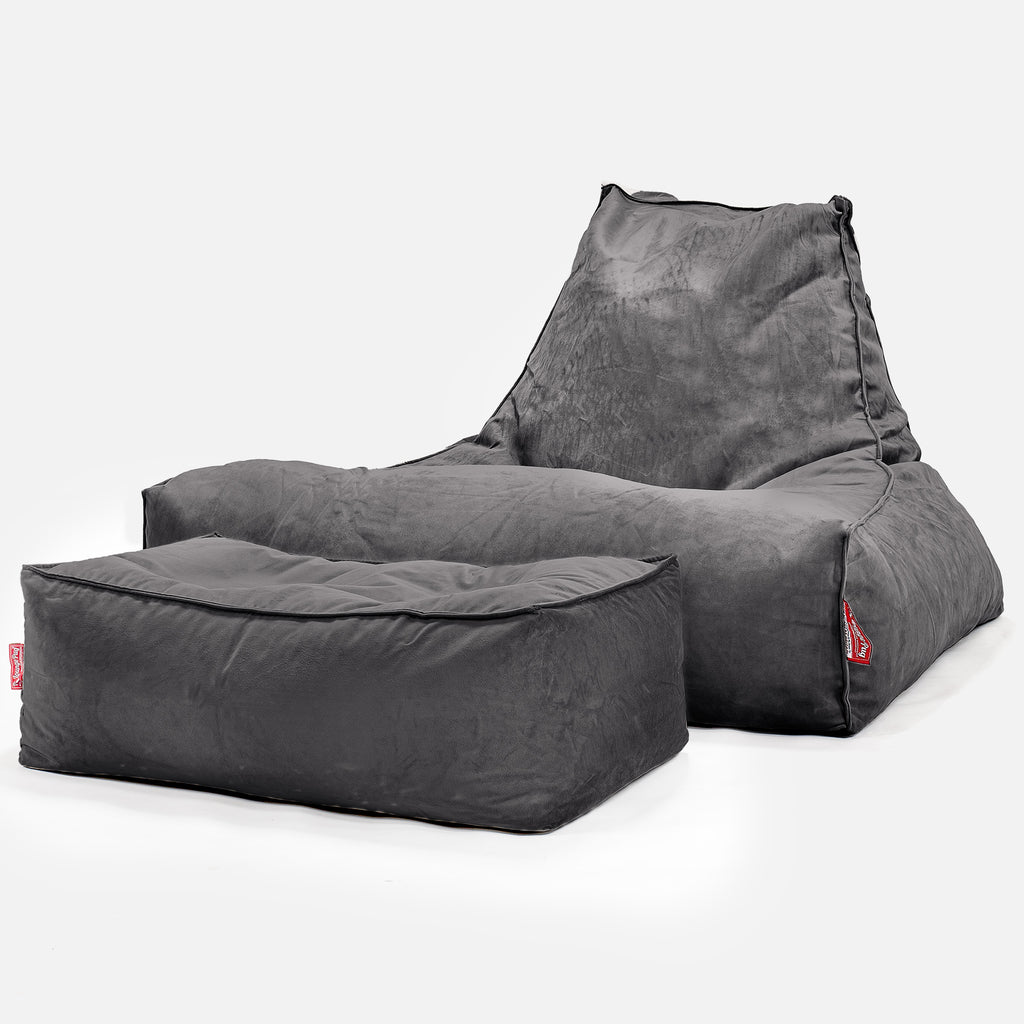 Gros Pouf Fauteuil Relax - Velours Anthracite 02