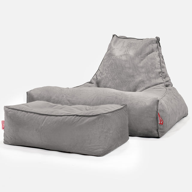 Gros Pouf Fauteuil Relax - Velours Argent 02