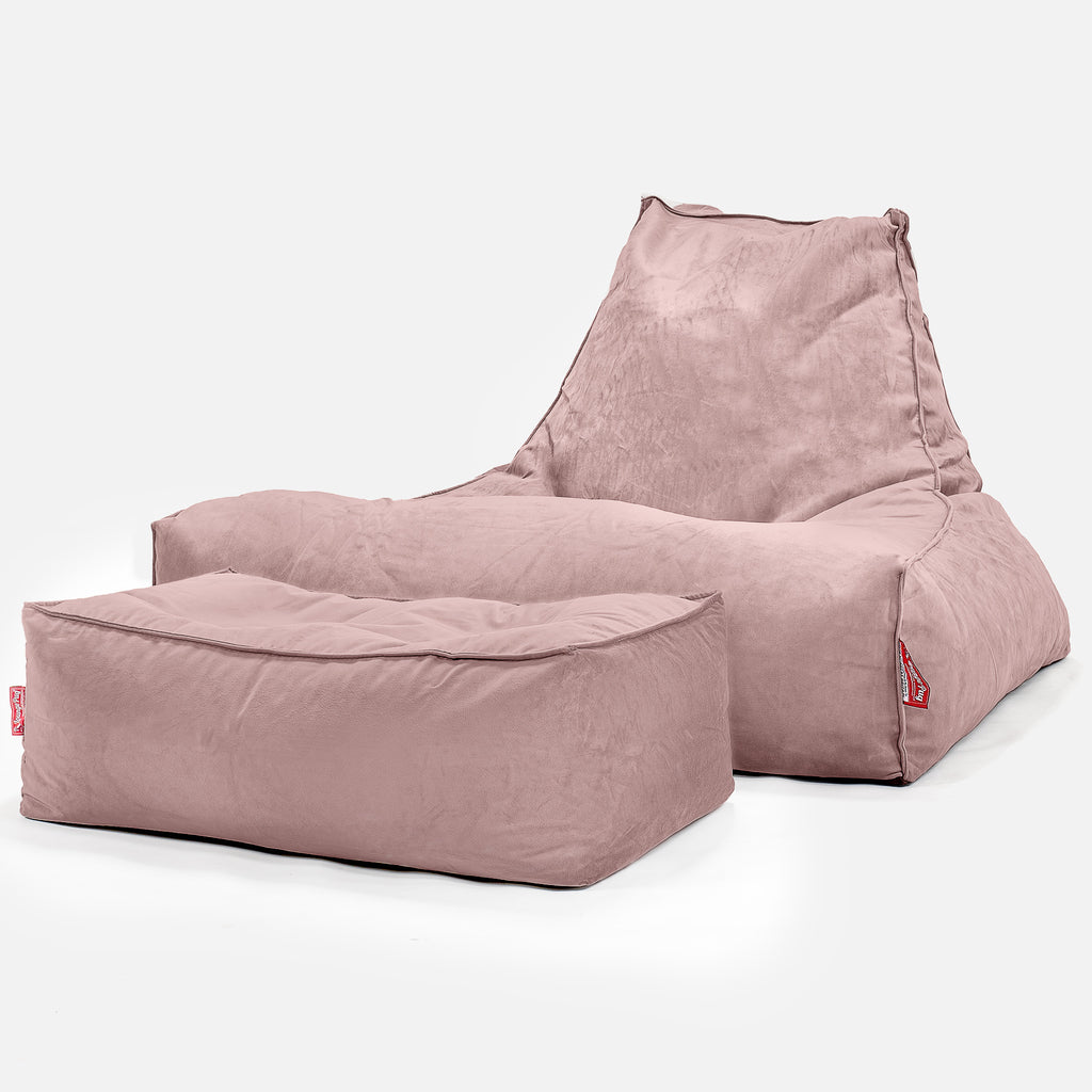 Gros Pouf Fauteuil Relax - Velours Rose 02