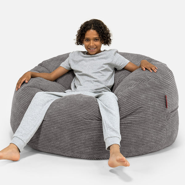 Pouf Ultra Confort pour Enfants 6-14 ans - Pompon Anthracite 01