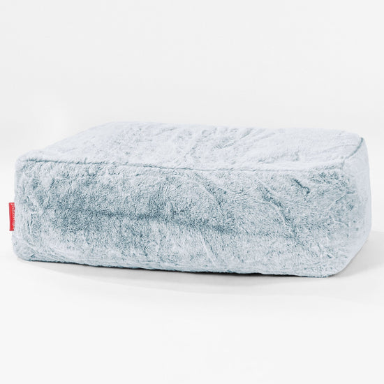 Gros Pouf Repose Pied - Fausse Fourrure Lapin Bleu Pastel 01