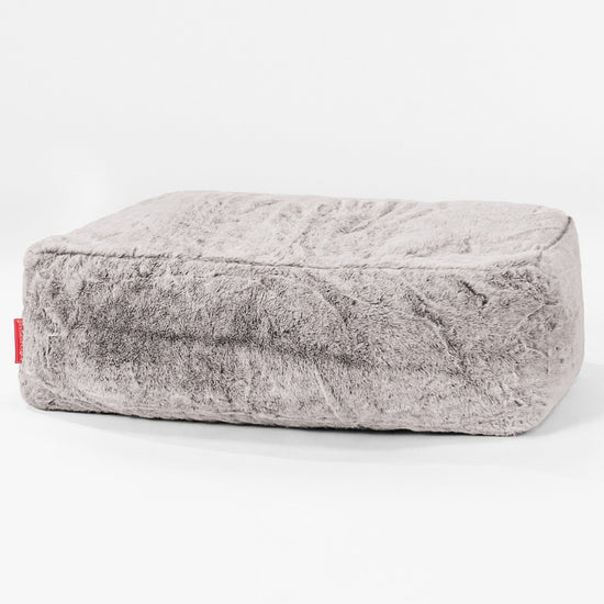 Gros Pouf Repose Pied - Fausse Fourrure Lapin Gris clair 01