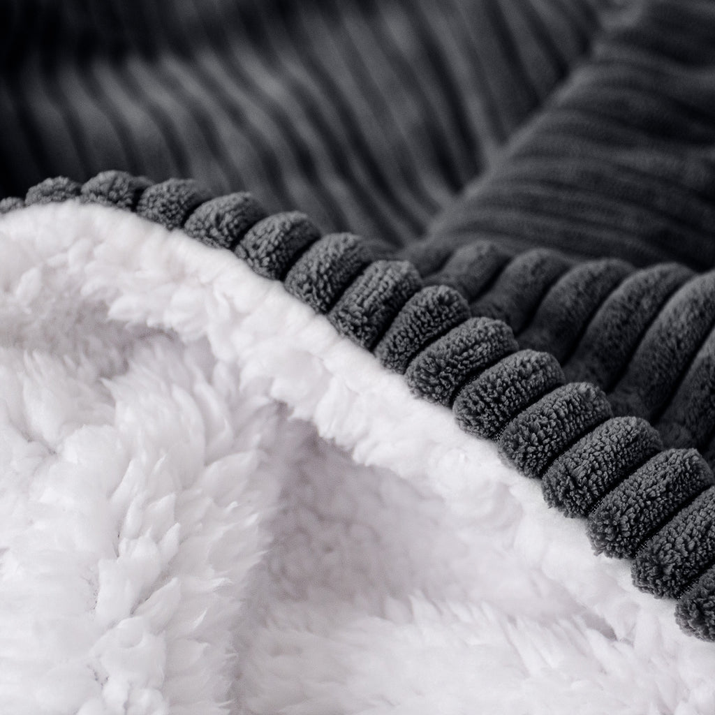 Plaid / Couverture Sherpa - Côtelé Noir 04
