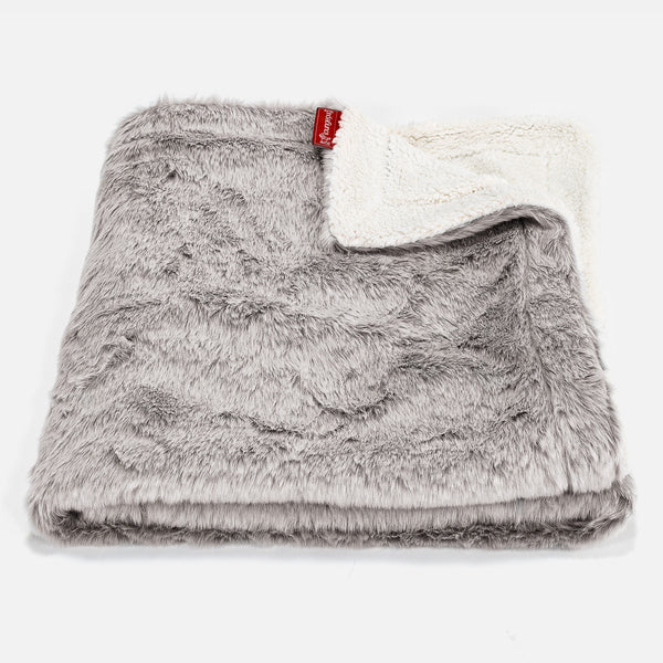 Plaid / Couverture Sherpa - Fausse Fourrure Lapin Gris clair 01