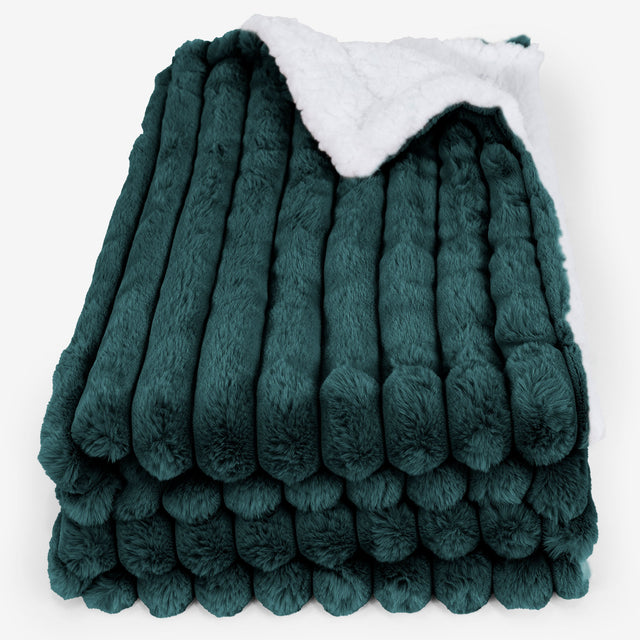 Plaid / Couverture Sherpa - Velours Côtelé Ultra Pelucheux Bleu Canard 01