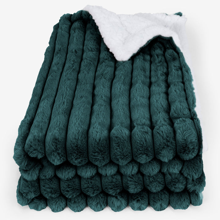 Plaid / Couverture Sherpa - Velours Côtelé Ultra Pelucheux Bleu Canard 01