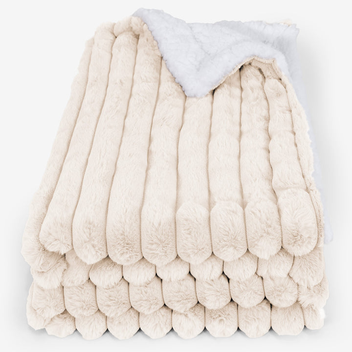 Plaid / Couverture Sherpa - Velours Côtelé Ultra Pelucheux Crème 01