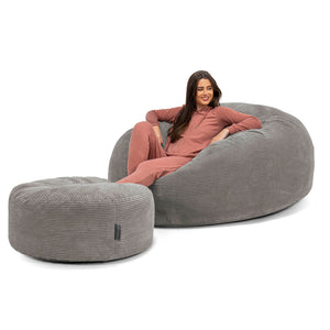Lounge Pug Pouf Géant XXL Velours Côtelé Vison - Coussin D'Assise Confortable Intérieur Extérieur