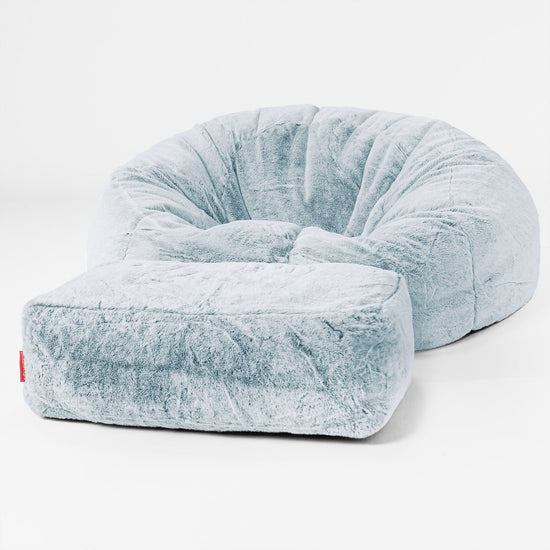 Pouf Canapé Classique - Fausse Fourrure Lapin Bleu Pastel 02