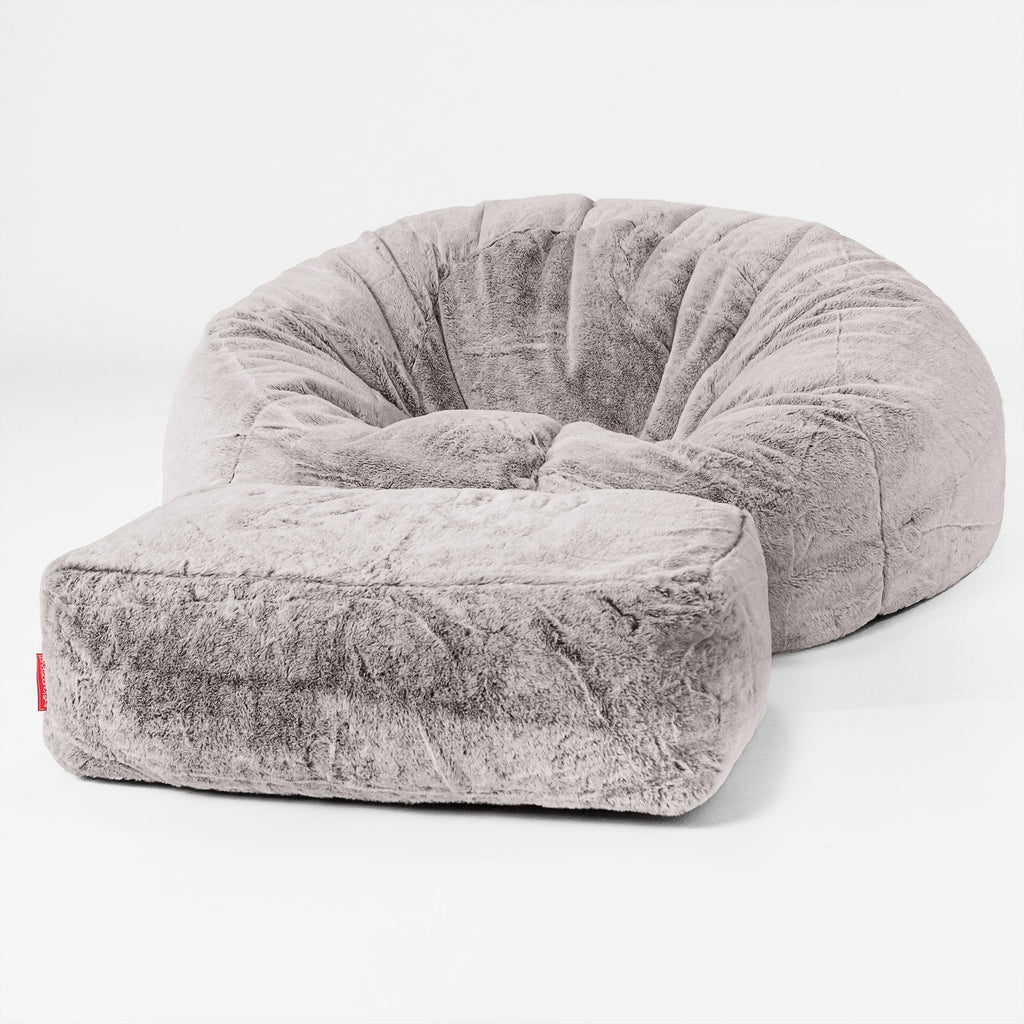 Pouf Canapé Classique - Fausse Fourrure Lapin Gris clair 02