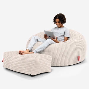 Canapé Pouf pour Enfant 6-14 ans - Côtelé Ivoire