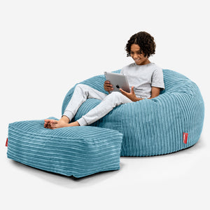 Canapé Pouf pour Enfant 6-14 ans - Côtelé Mer Égée