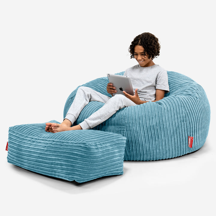 Canapé Pouf pour Enfant 6-14 ans - Côtelé Mer Égée 01