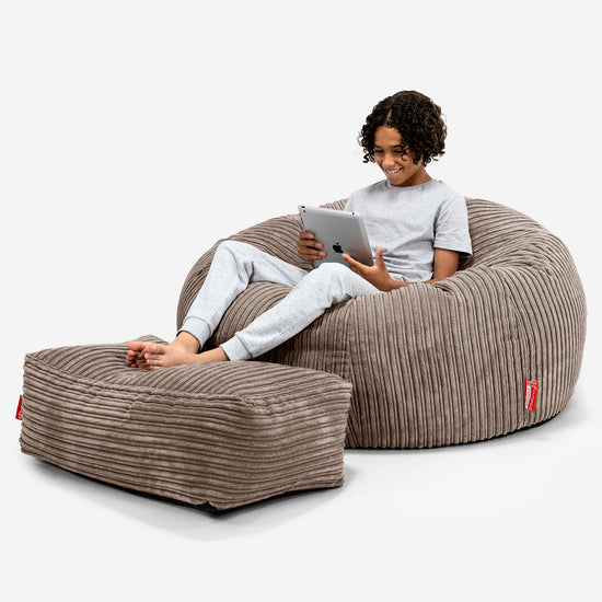 Canapé Pouf pour Enfant 6-14 ans - Côtelé Moka 01