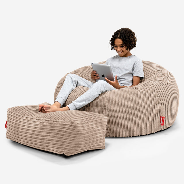 Canapé Pouf pour Enfant 6-14 ans - Côtelé Sable 01