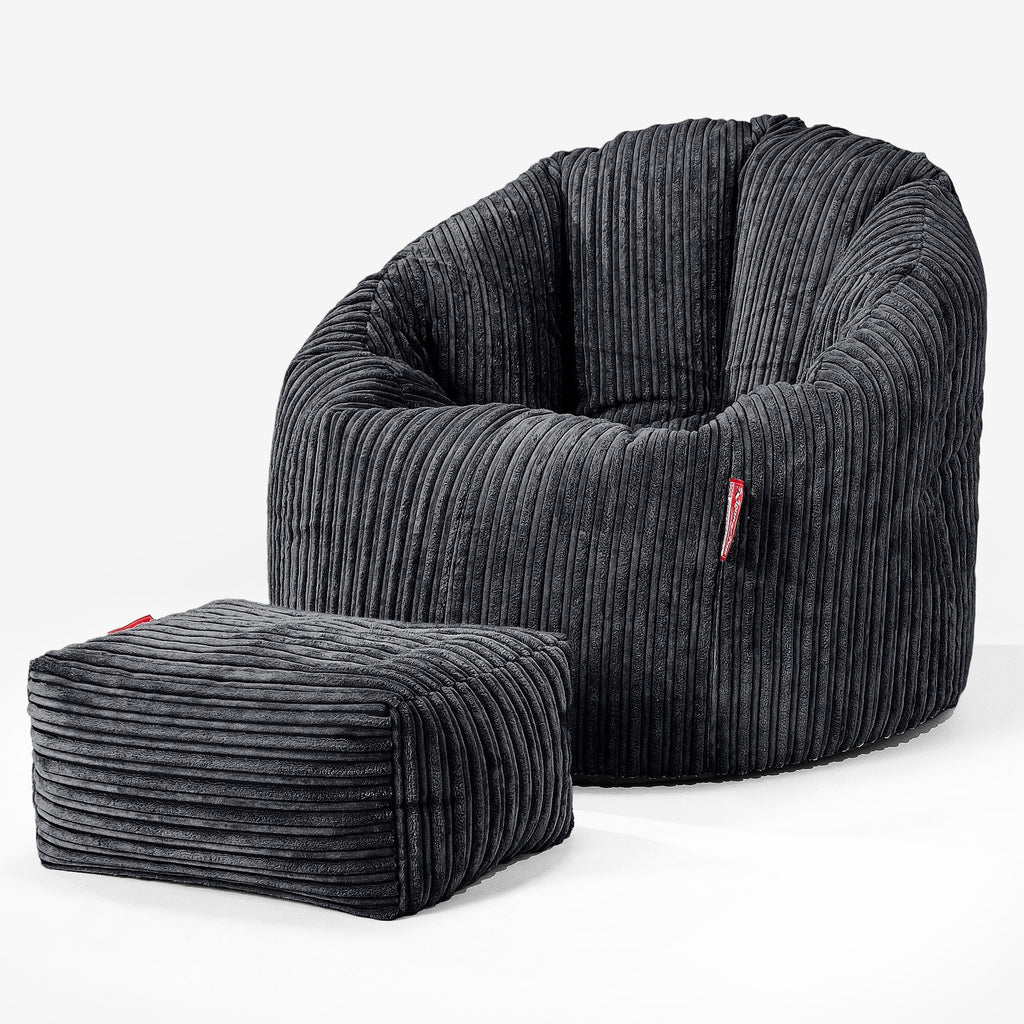 Pouf Chaise Design - Côtelé Noir 02