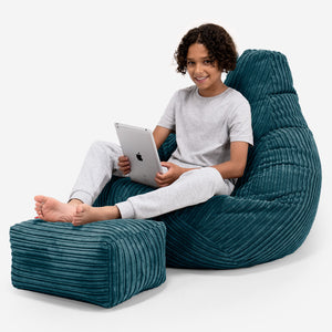 Pouf Gamer pour Enfant 6-14 ans - Côtelé Bleu Canard