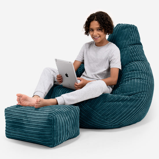 Pouf Gamer pour Enfant 6-14 ans - Côtelé Bleu Canard 01
