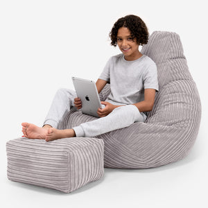 Pouf Gamer pour Enfant 6-14 ans - Côtelé Gris Argent
