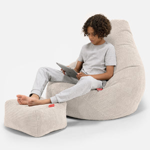 Pouf Gamer pour Enfant 6-14 ans - Pompon Crème