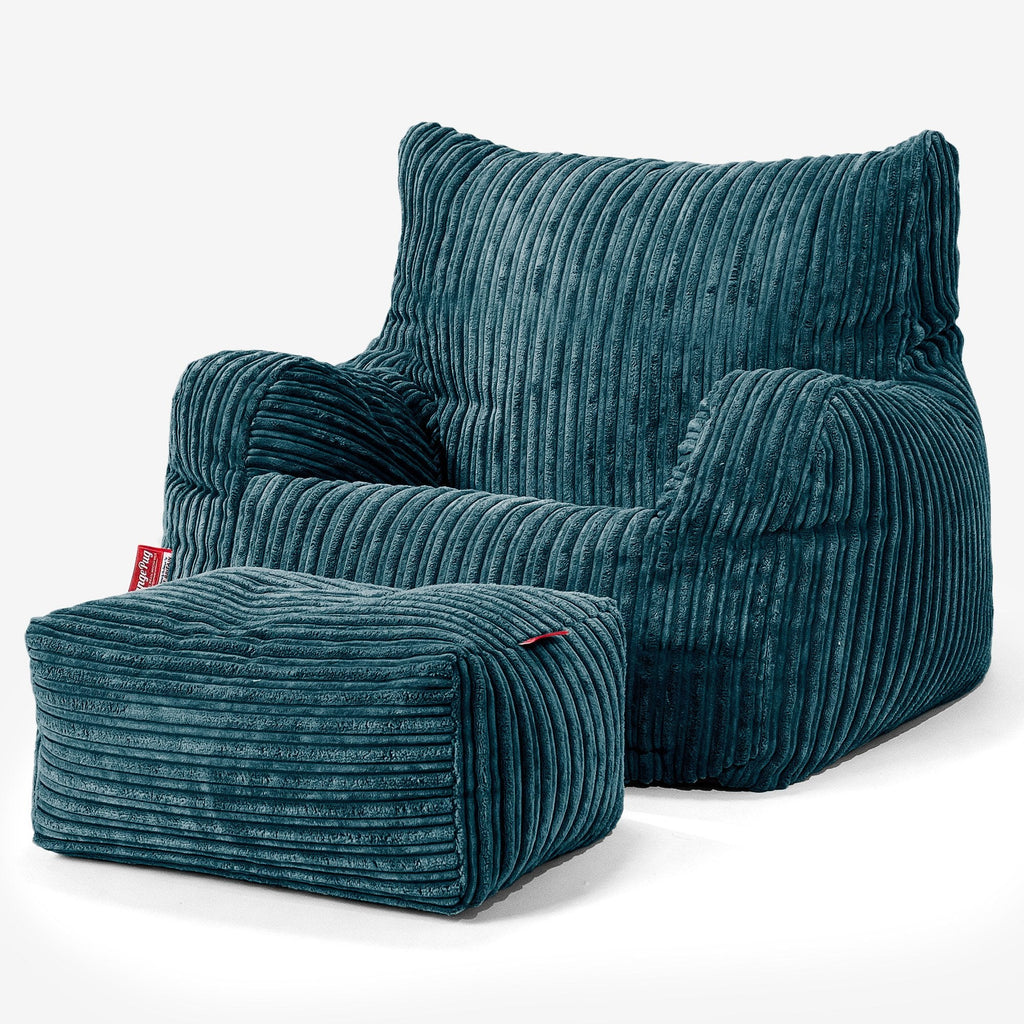 Pouf Fauteuil Design - Côtelé Bleu Canard 02