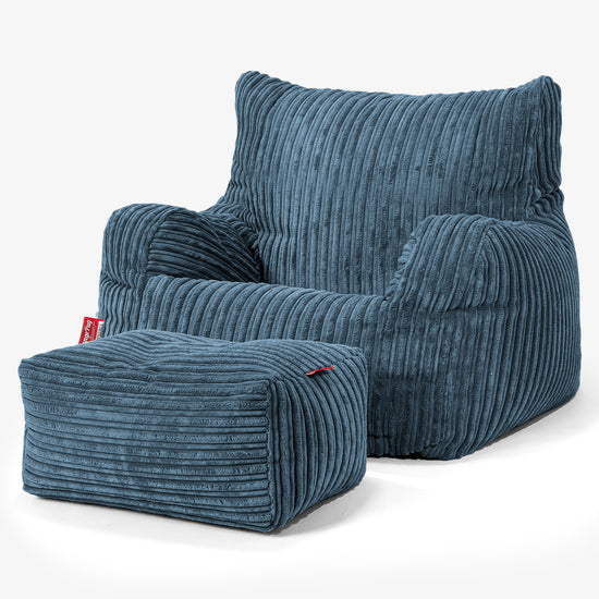 Pouf Fauteuil Design - Côtelé Bleu Marine 02