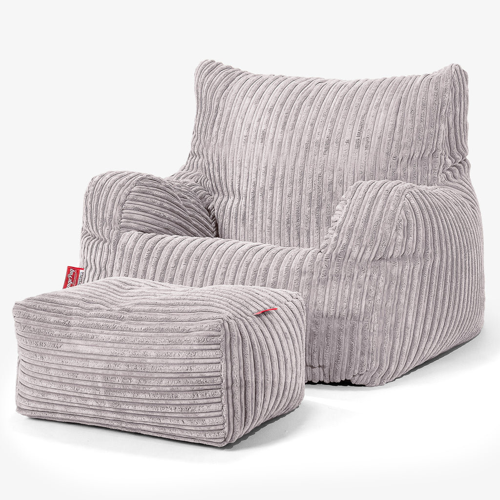 Joséphine Pouf Fauteuil Design - Côtelé Gris Argent 02