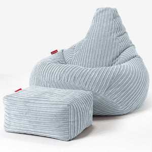 Pouf Poire Gamer - Côtelé Bébé Bleu