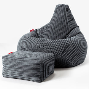 Pouf Poire Gamer - Côtelé Gris Ardoise