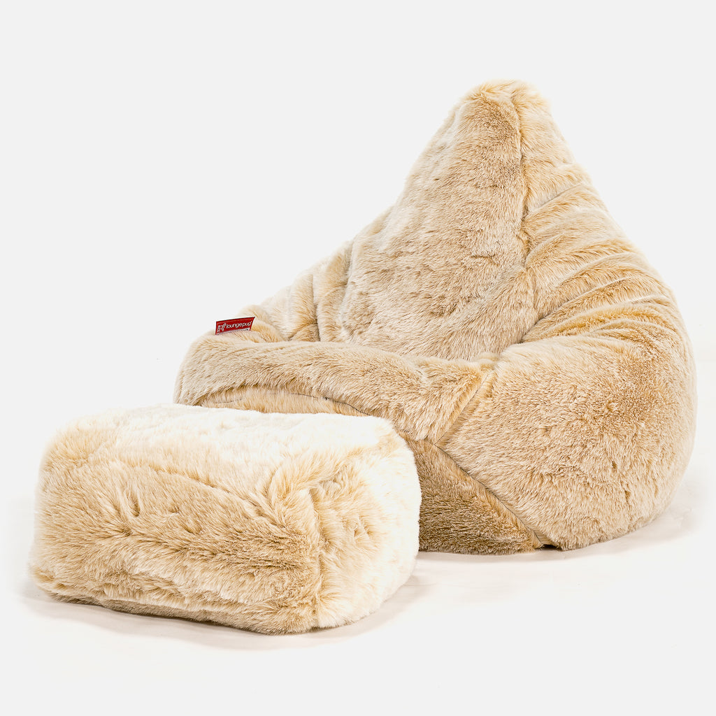 Pouf Poire Gamer - Fausse Fourrure Blanc 01