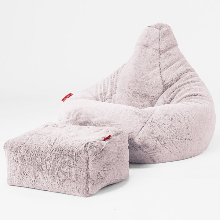 Pouf Poire Gamer - Fausse Fourrure Lapin Rose Pastel 04