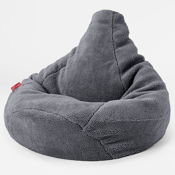 Pouf Poire Gamer - Fausse Fourrure Nounours Gris Foncé 04