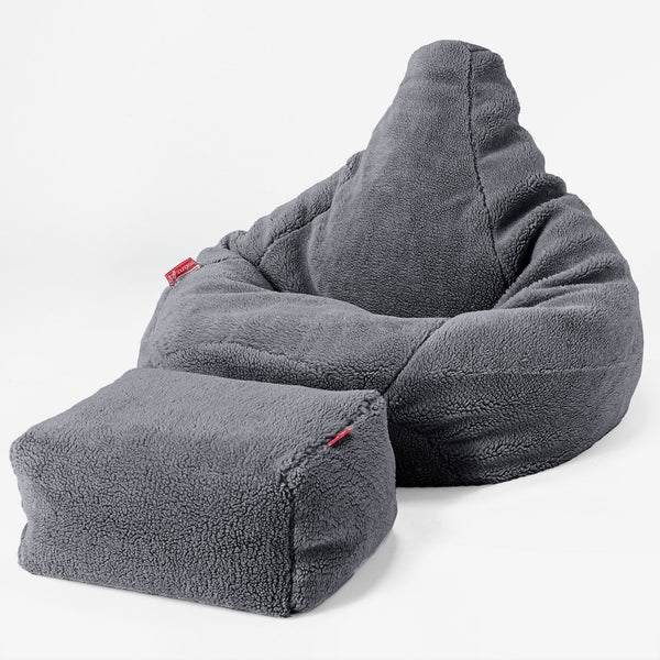 Pouf Poire Gamer - Fausse Fourrure Nounours Gris Foncé 04