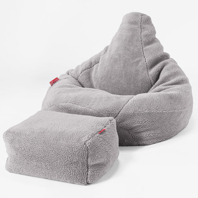 Pouf Poire Gamer - Fausse Fourrure Nounours Gris moyen 04