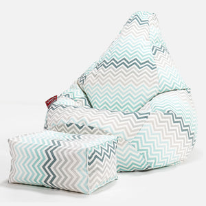 Pouf Poire Gamer - Imprimé Géométrique Chevron Mer Égée