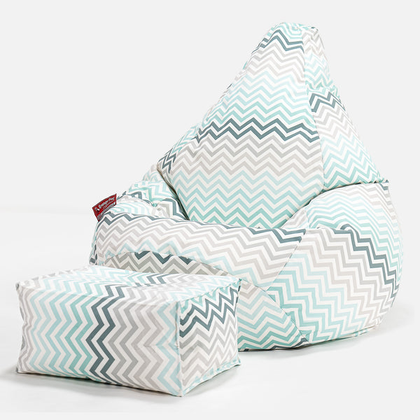 Pouf Poire Gamer - Imprimé Géométrique Chevron Mer Égée 01