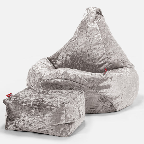 Pouf Poire Gamer - Vintage Velours Argent 01