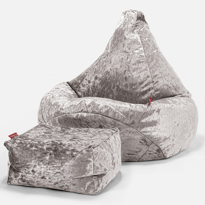 Pouf Poire Gamer - Vintage Velours Argent 01