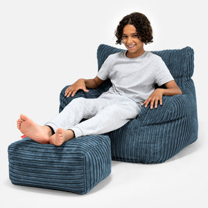 Pouf Fauteuil pour Ados 6-14 ans - Côtelé Bleu Marine