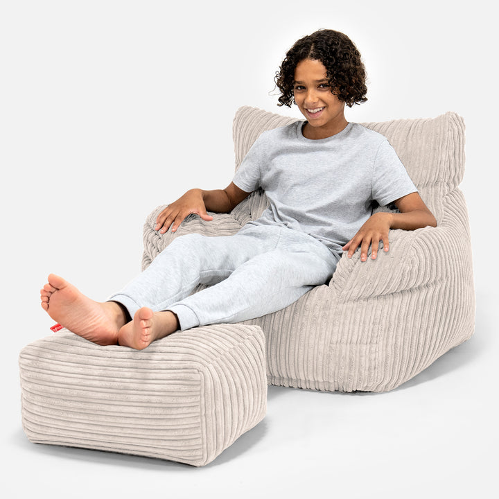 Pouf Fauteuil pour Ados 6-14 ans - Côtelé Ivoire 01