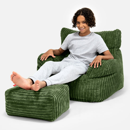 Pouf Fauteuil pour Ados 6-14 ans - Côtelé Vert Forêt 01