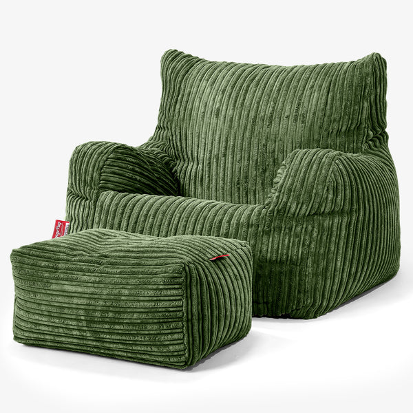 Pouf Fauteuil pour Ados 6-14 ans - Côtelé Vert Forêt 01